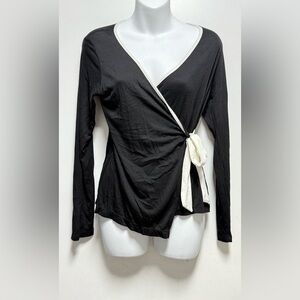 Chic Black and White Wrap Blouse